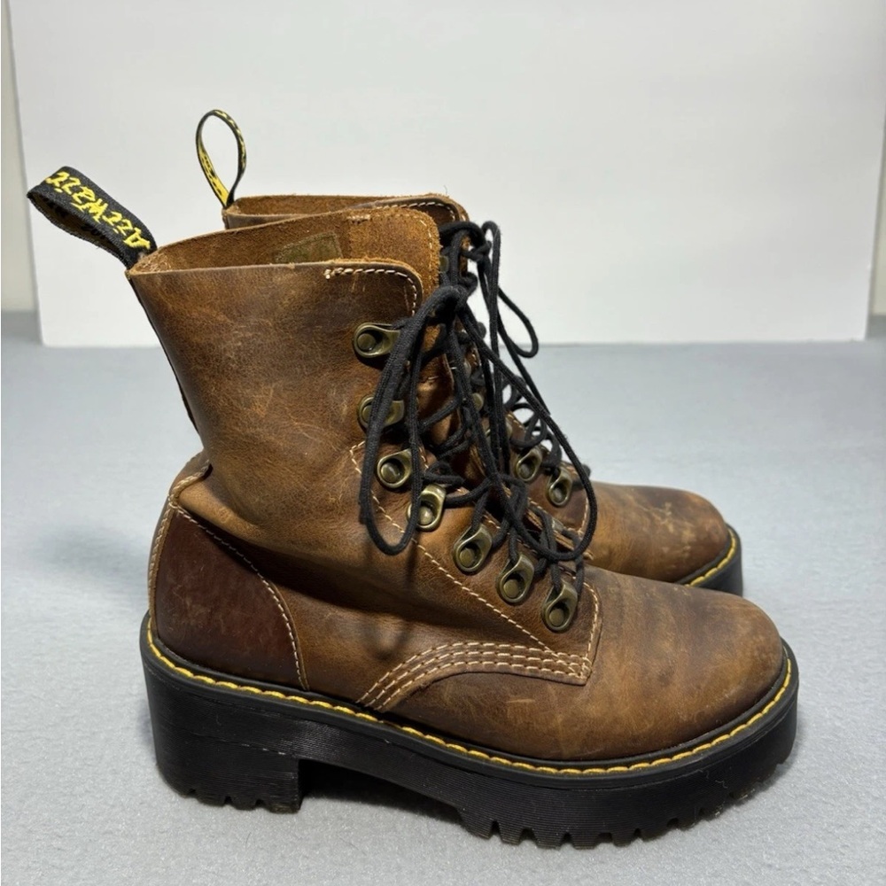 Dr. Martens Leona Platform Boots Butterscotch Brown Leather US 6 UK 4 Lace Up - Picture 5 of 14